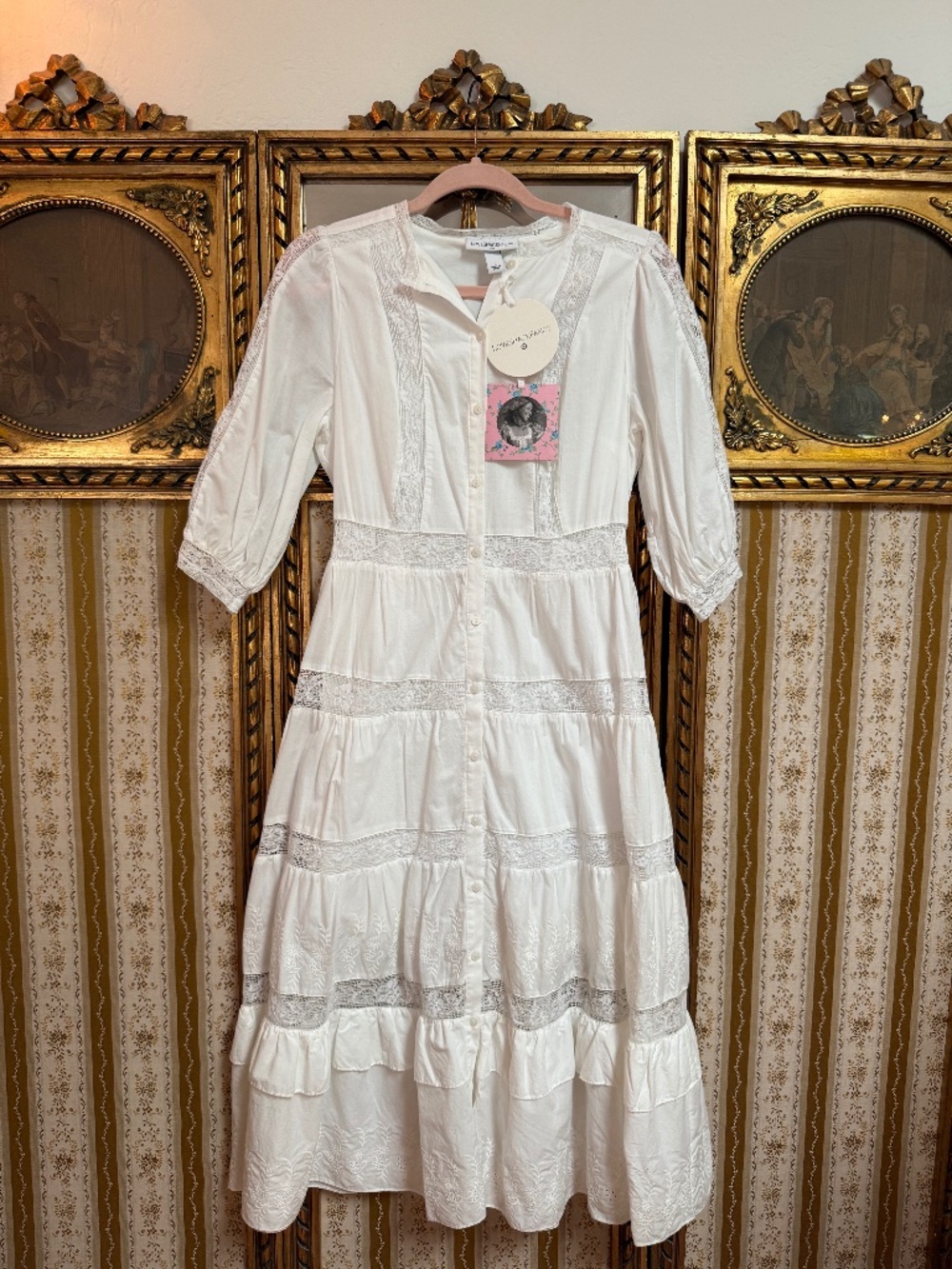 NWT LoveShackFancy x Target Phoebe Victorian Lace Button Cotton Maxi Dress XS 2